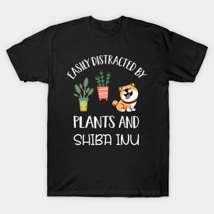 Funny Easily Distracted By Plants And Shiba Inu T-Shirt